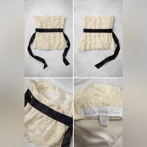 Charlotte Russe Cream Lace Strapless Bandeau with Black Ribbon